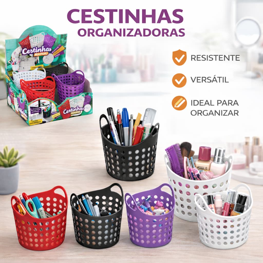 KIT CESTA MULTIUSO PEQUENA PORTA TRECO COLORIDA MINI CESTA ORGANIZADORA- 2 OU 4 PEÇAS