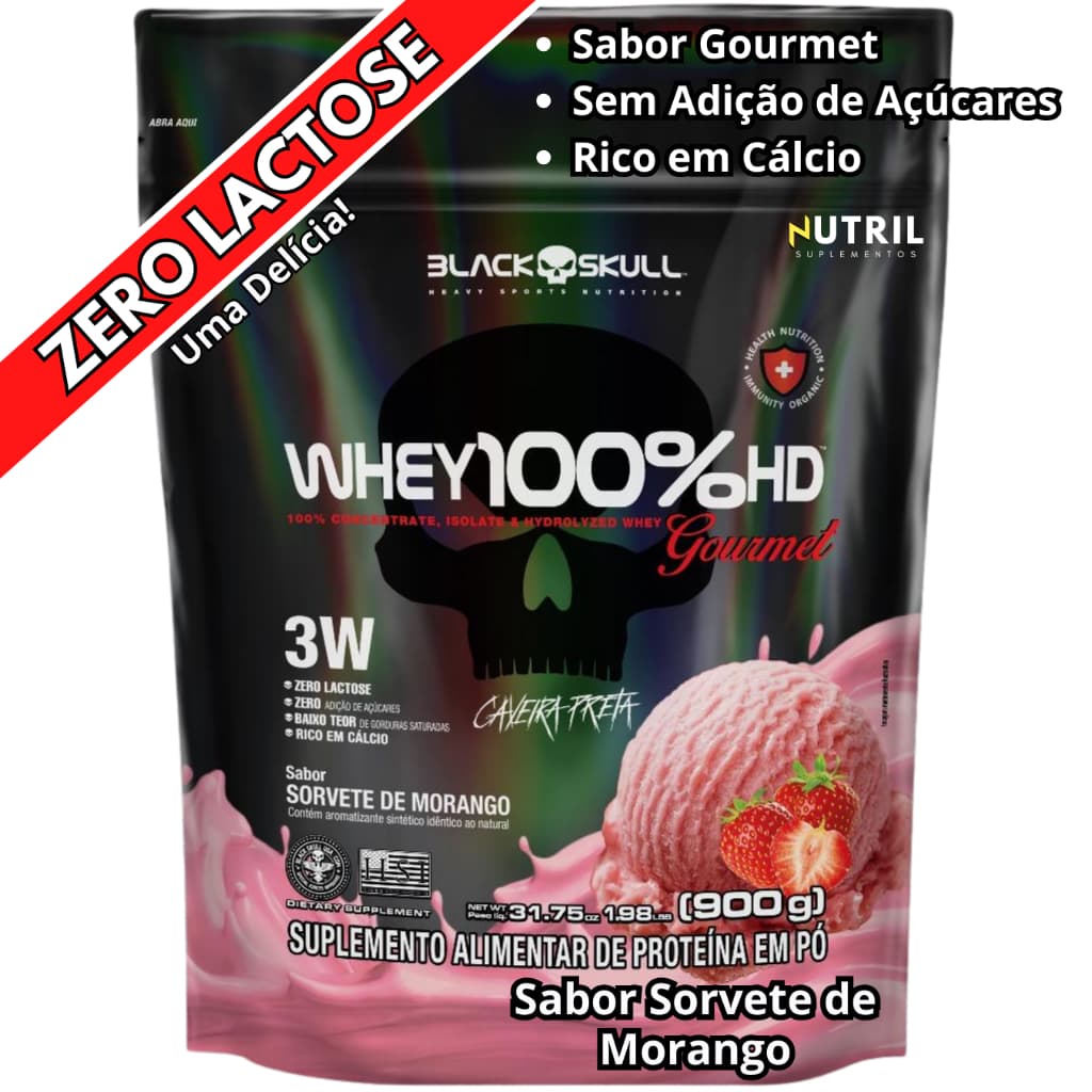 Whey Protein 100% HD Refil GOURMET 900g Pure Black Skull (Isolado - Hidrolisado - Concentrado)