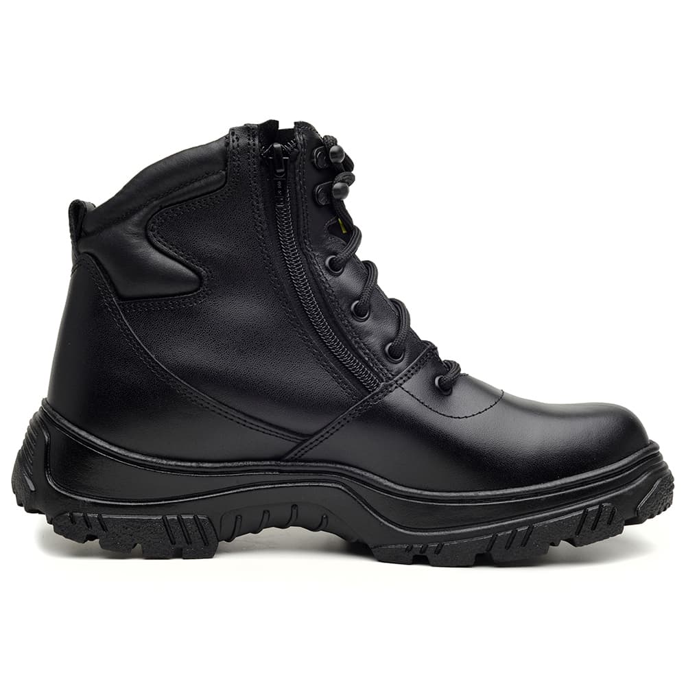 Bota Coturno Tática Masculina Couro Preto com Zíper Lateral  Bota Militar Antiderrapante Confortável para Trabalho
