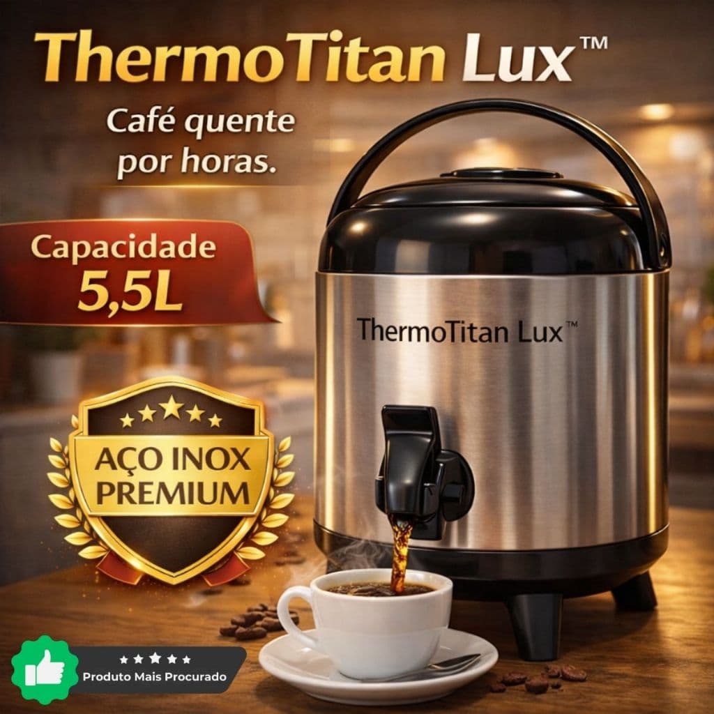 Botijão Térmico Inox 5.5L ThermoTitan Lux™ com Torneira – Garrafa Térmica Grande para Café e Chá