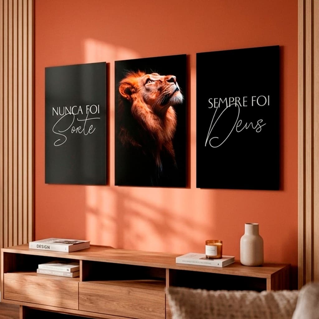 Quadro Decorativo Trios de Quadros 60x40 Quadro Para Sala Quadro Decoraivo Leão Quadro para Quarto