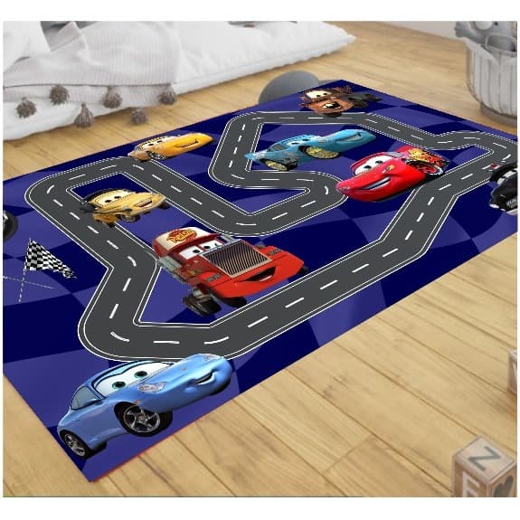 Tapete AZUL - PISTA PARA BRINCAR MCQUEEN  - 70x100cm - 100x170cm - Leia  Descrição