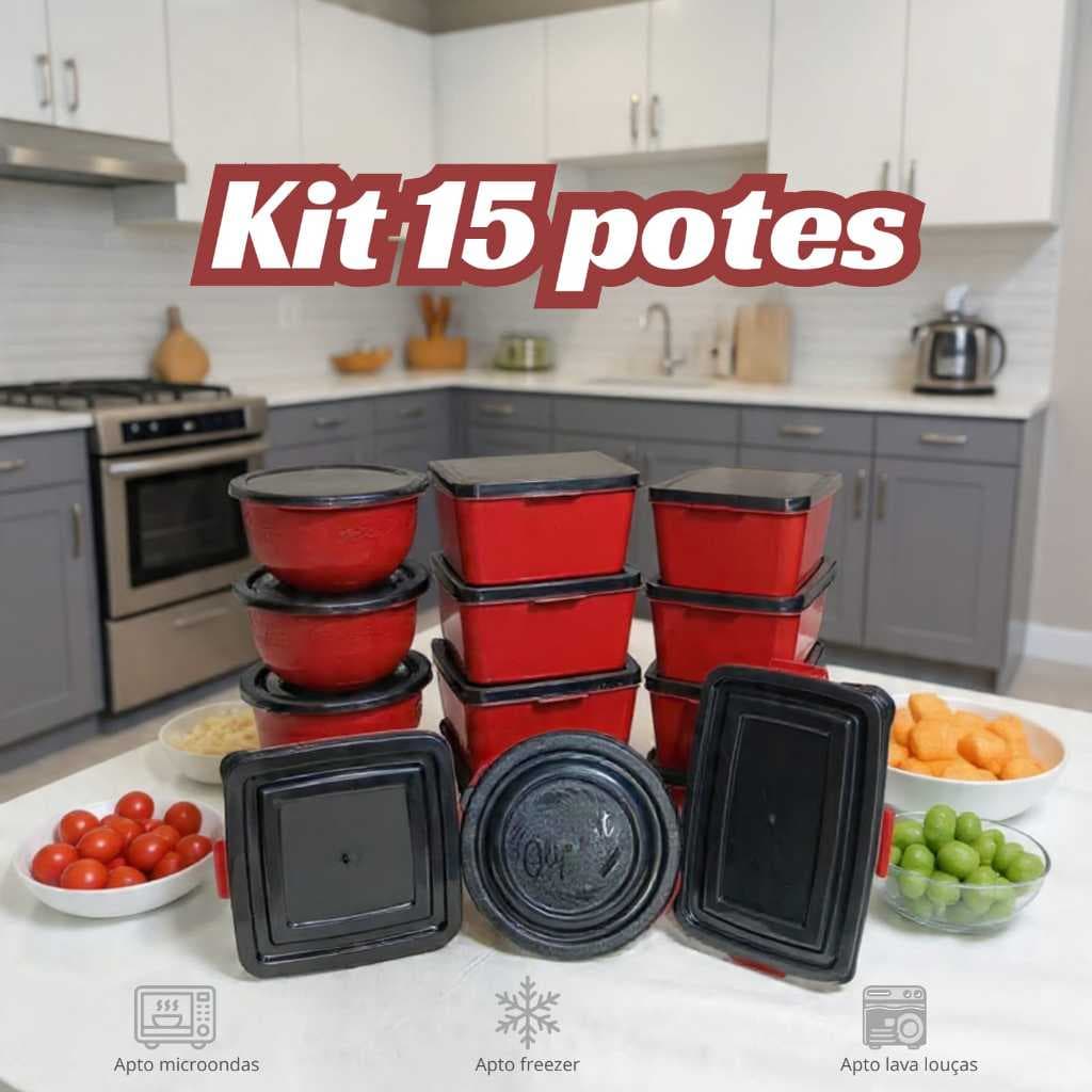Kit 15 Potes de plástico --> jogo de marmitas fitness --> armazenar alimentos