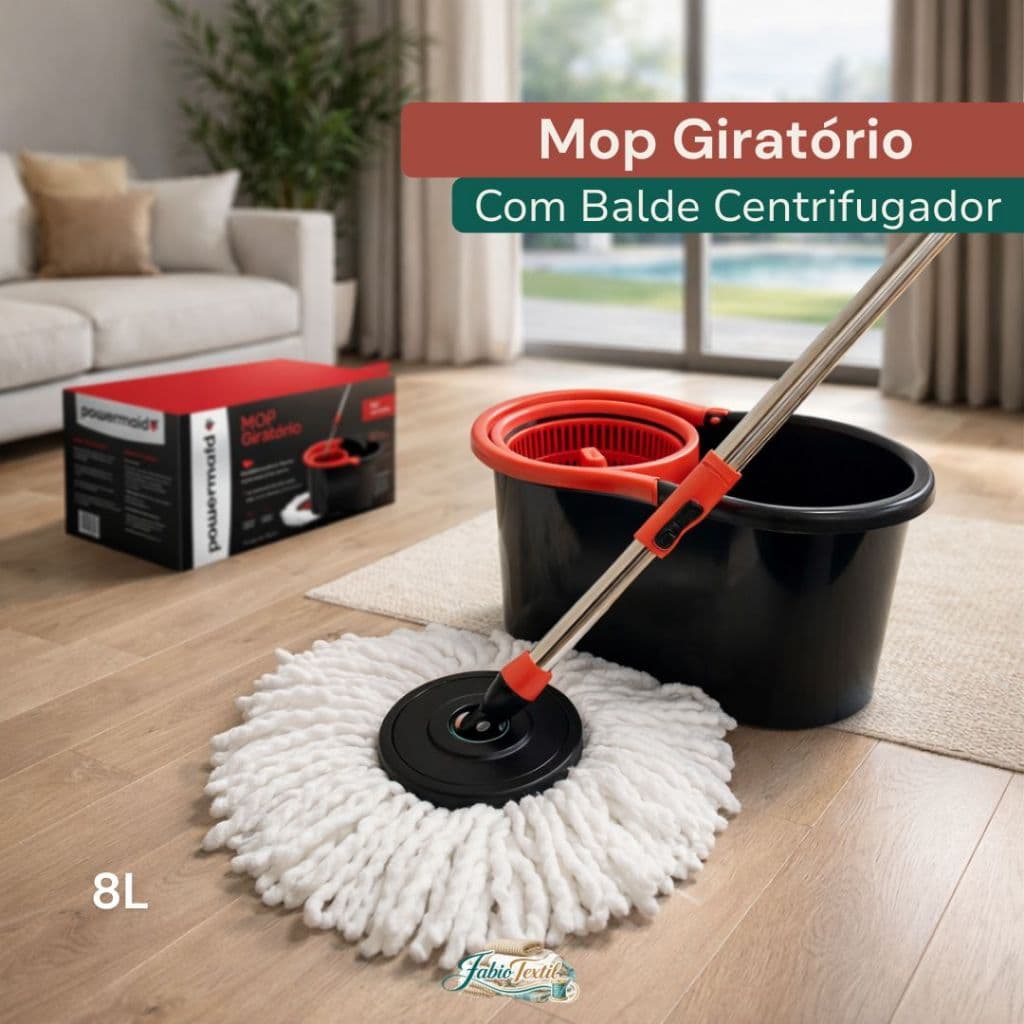 Mop Luxo 360° com Balde Centrífuga para Limpeza de Piso e Cuidados Domésticos