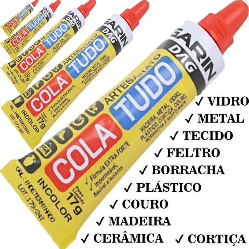 kits COLA TUDO Incolor Garin - Artesanato, Madeiras, Fórmicas, Couros, Borrachas, Cerâmicas, Vidros, Gesso, Acrílicos