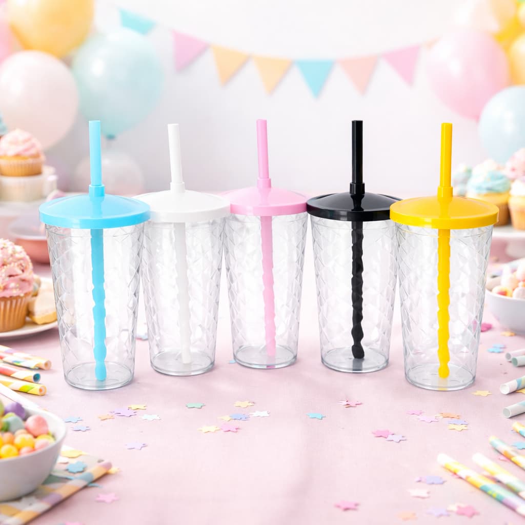 Kit 10 20 Copos Twister 500ml Tampa, Canudo para Festa Infantil Lembrancinha e Aniversário Decoração