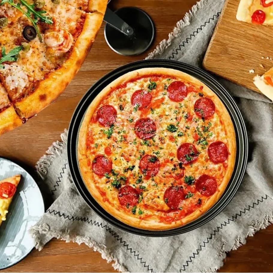 Assadeira Forma de Pizza Antiaderente Grande 32cm Para Forno Revestimento Aço Inoxidável Carbono