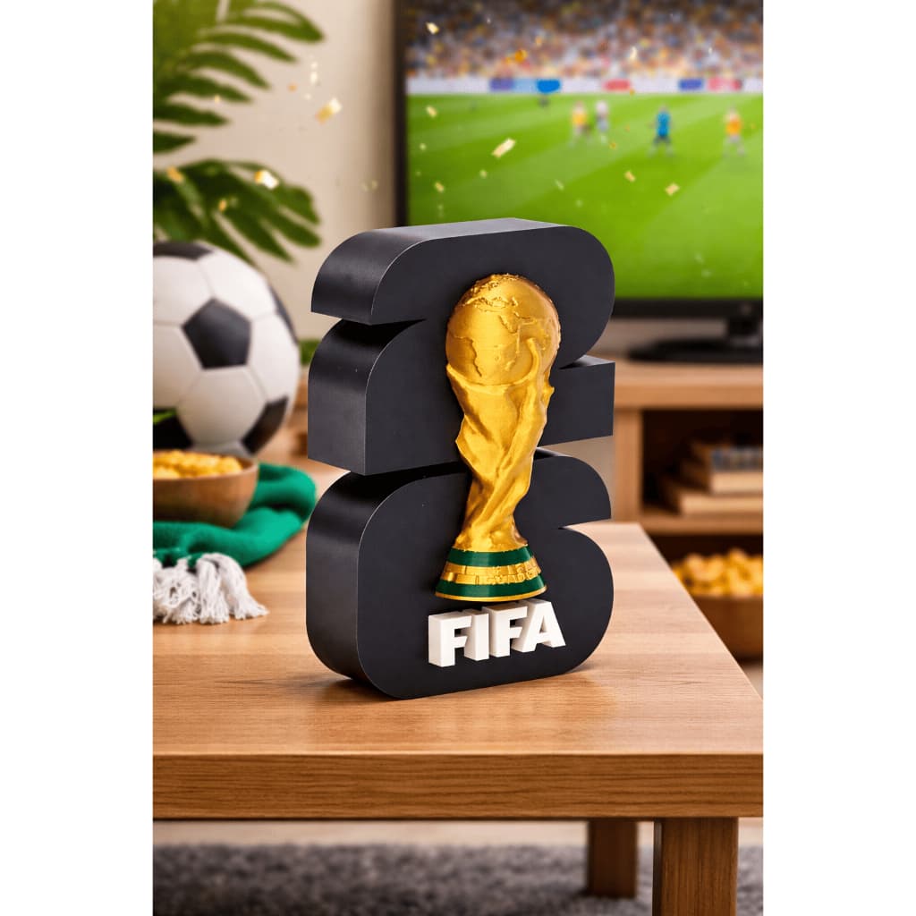 Decoração Copa do Mundo FIFA 2026 Taça Troféu com Logo 26 Decorativo Enfeite Mesa Futebol Presente Colecionável