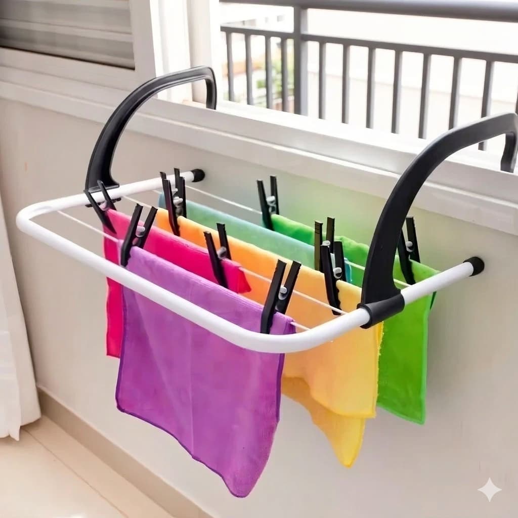 Varal De Janela Portátil Pendurar Roupas Apartamento Retrátil Dobrável