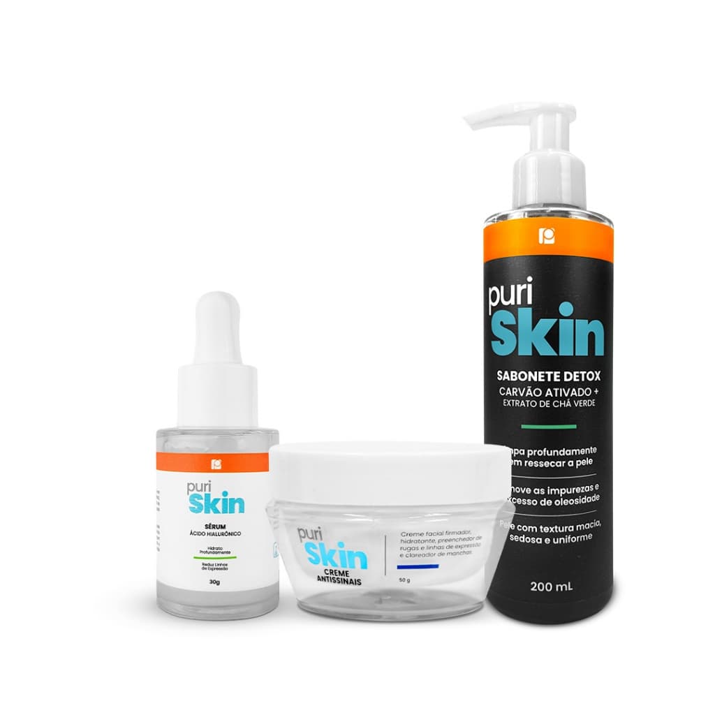 Kit PuriSkin | Sérum + Antissinais + Sabonete Detox