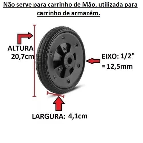 1 Unidade Roda Maciça P/carrinho Armazem Carga Plataforma 207x41x55mm