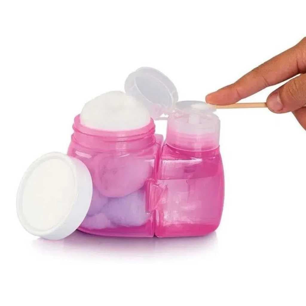 Kit 2 em 1 Porta Acetona com Dosador + Porta Algodão Manicure Pedicure Salão de Beleza  04 Cores Disponíveis
