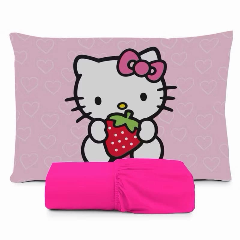 JOGO DE LENÇOL SOLTEIRO INFANTIL HELLO KITTY  ROSA QUARTO DE MENINA