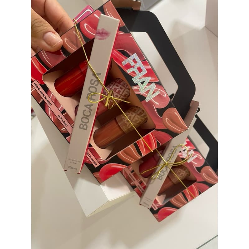 Kit Gloss Franciny + Lápis Boca Rosa – 3 Glosses + Lápis Castanho Intenso | Lábios Perfeitos
