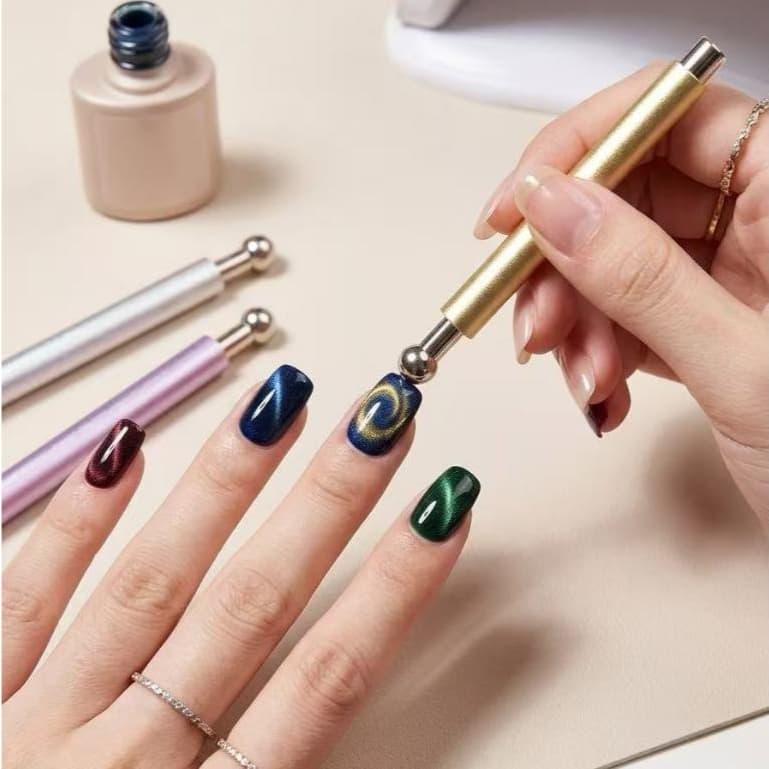 UMA Ímã Magnético para Unhas Olho de Gato de Duas Pontas com Bola de Aço HGJ-1314（Cor enviada aleatoriamente）