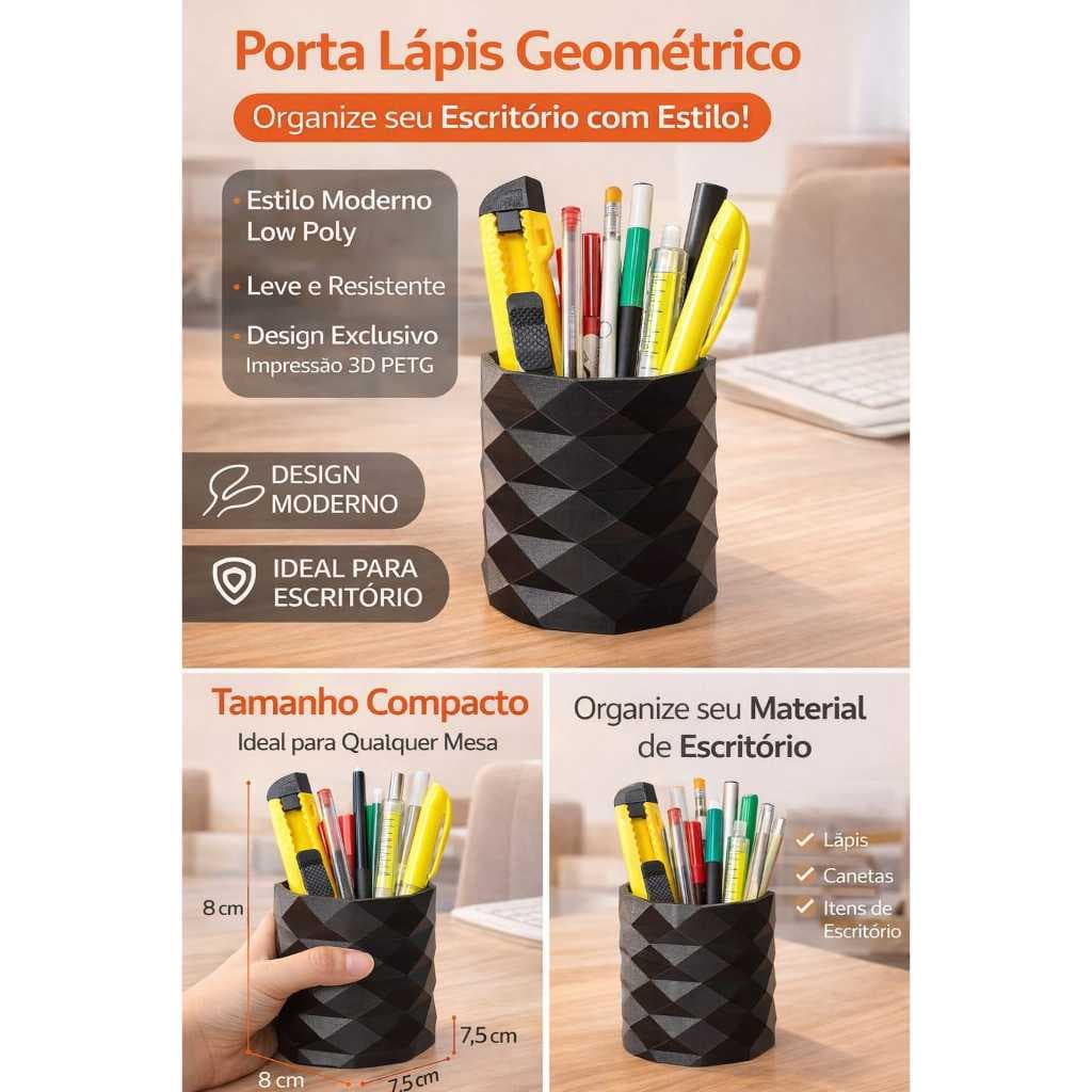Porta Lápis Organizador de Mesa Porta Canetas Escritório Moderno Geométrico