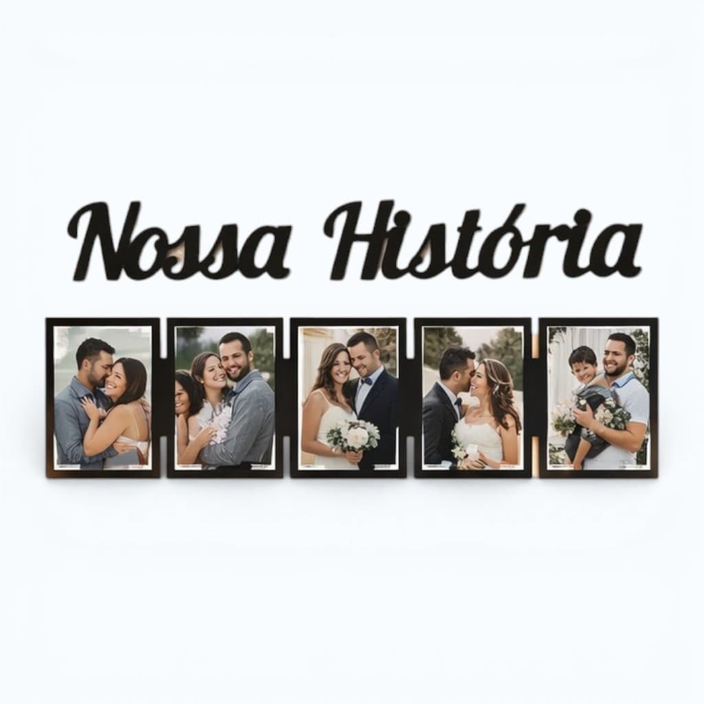 Porta Retrato Nossa História Parede Decorativo 5 Fotos Moldura MDF