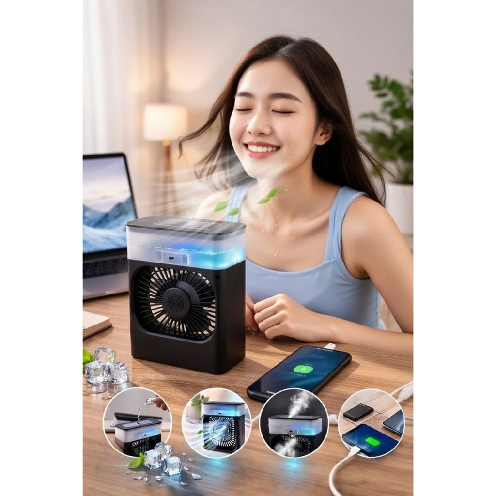 Climatizador de Ar Portatil Ventilador Usb Recarregável Preto ou Branco Mini Ar Condicionado Umidificador