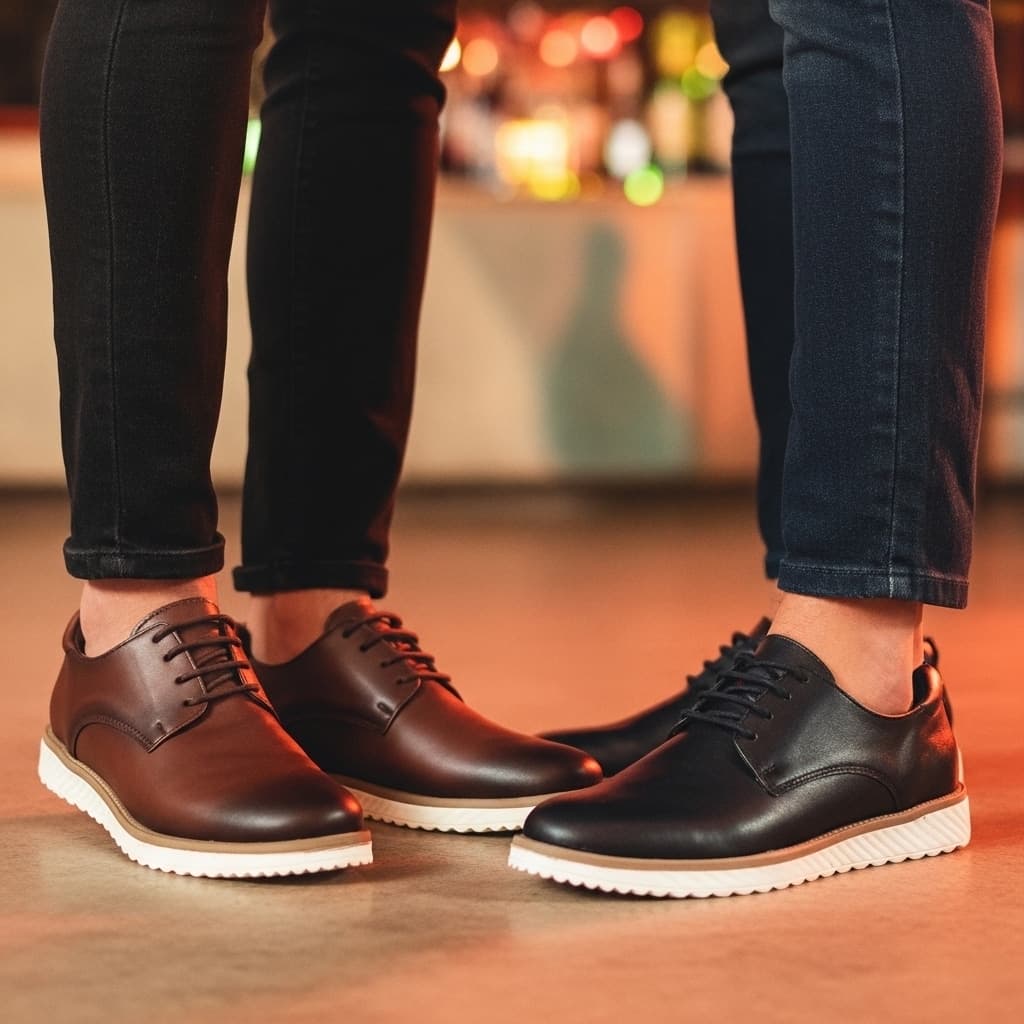 Kit 2 Pares Sapato Oxford Masculino Casual Confortável Social Sintético Leve & Estiloso trabalho dia a dia PRETO E CAFÉ
