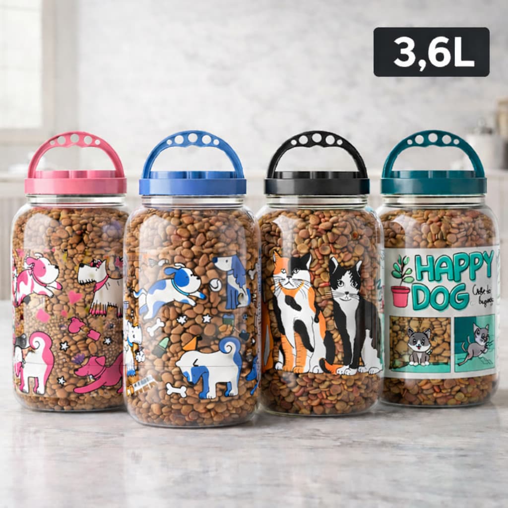 Pote Porta Ração 3,6L PET Cachorro ou Gato Armazena Petiscos, Saches