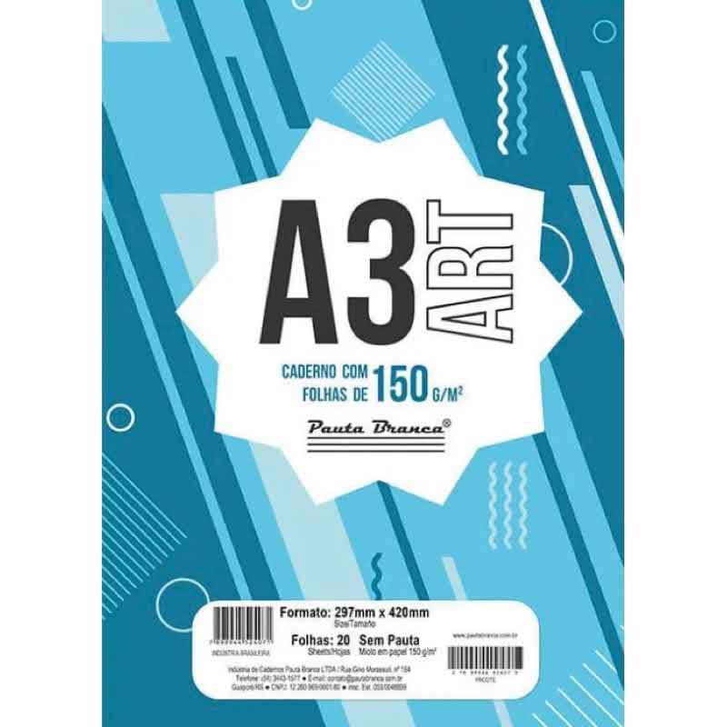 Bloco Desenho Tecnico A3 Sem Margem Art 20 Folhas Branco 150g Pauta Branca