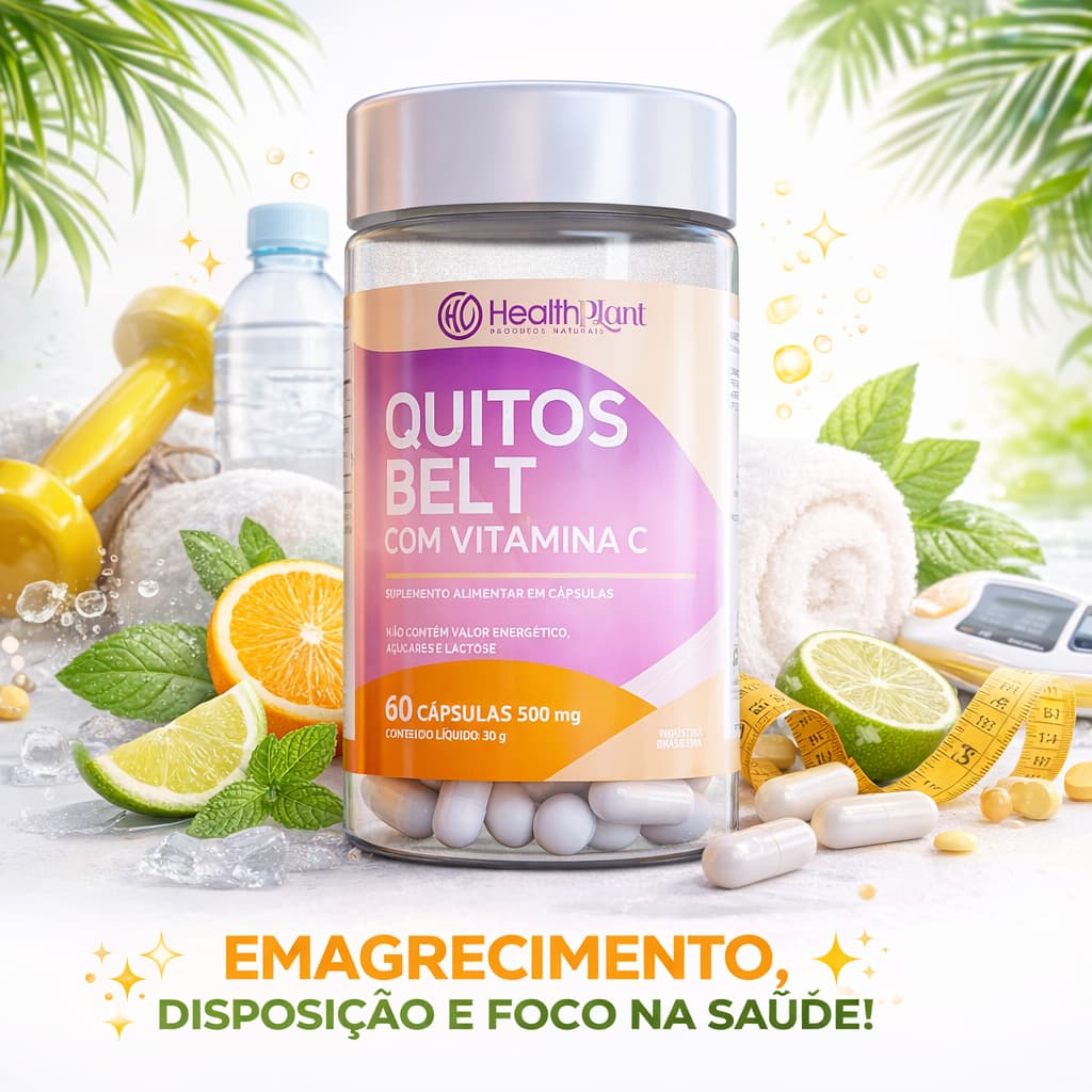 Suplemento Alimentar em cápsulas Quitos Belt com Vitamina C Colágeno Hidrolisado Quitosana