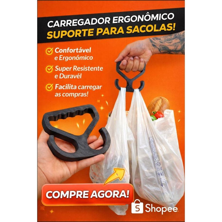 Pegador de Sacolas Ergonômico Reforçado | Suporte Carregador de Compras Super Resistente