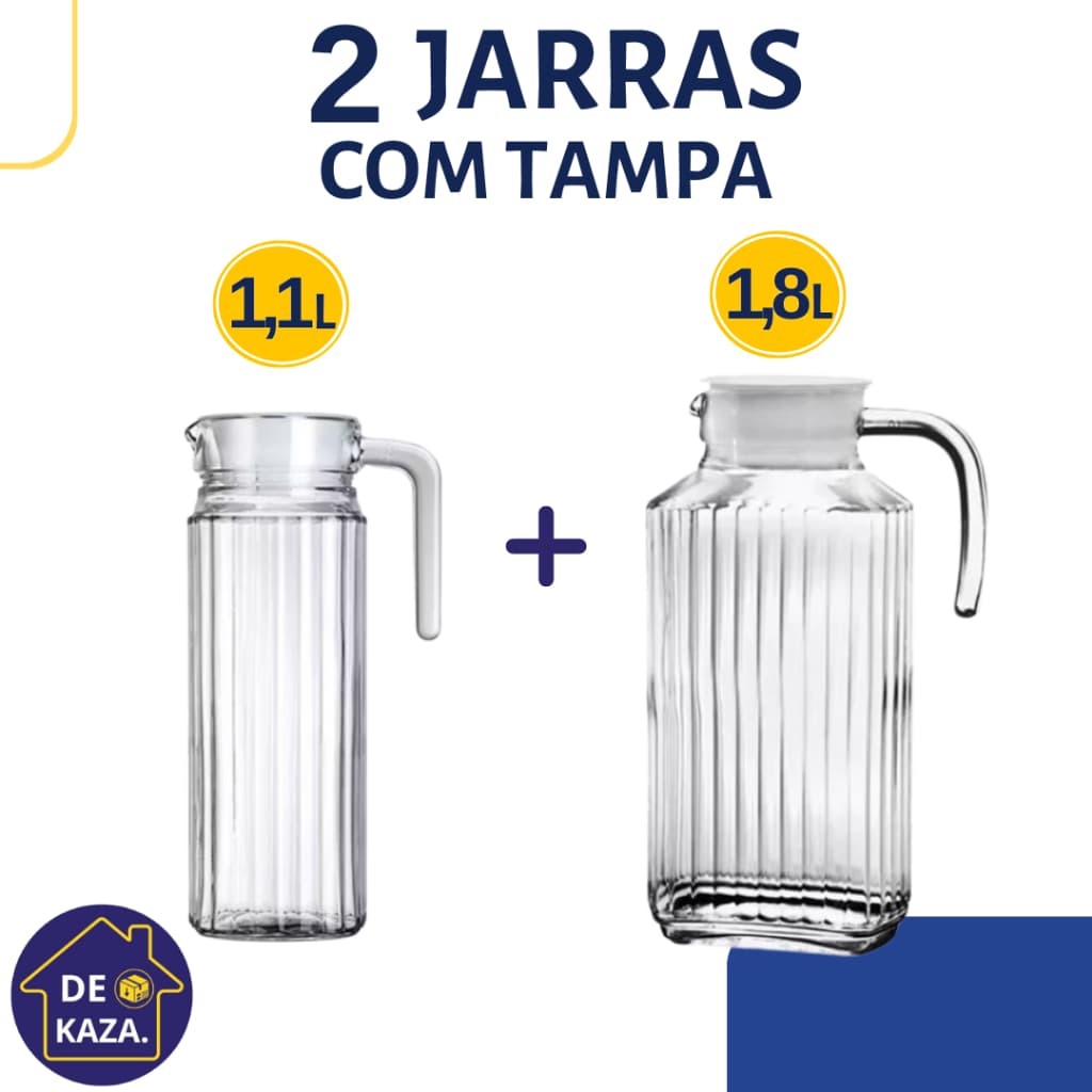 Conjunto De Jarras De Vidro Com Tampa 1,1L + 1,6L