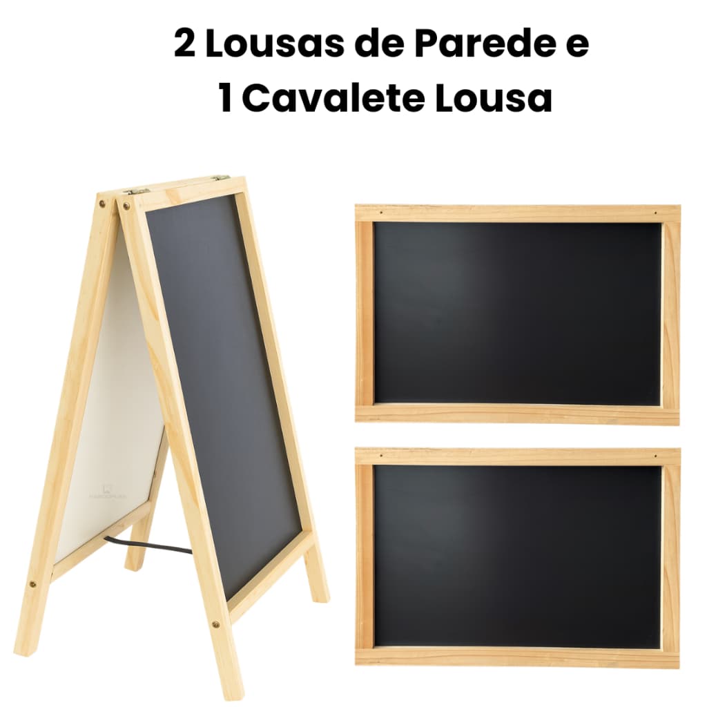 Kit 01 Lousa Cavalete e 02 Lousas Quadro Parede