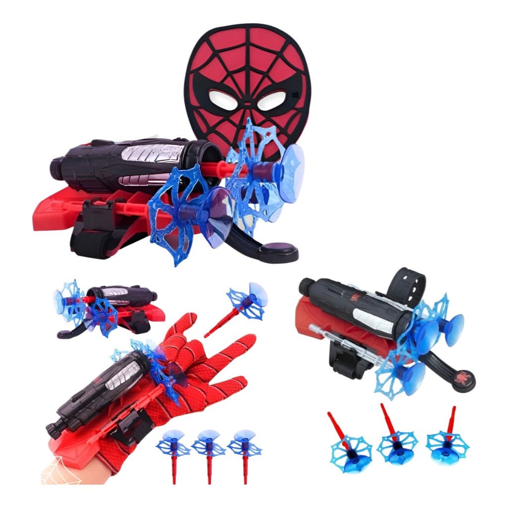 Brinquedo Luva Lança Teia + Máscara de EVA do Homem Aranha Presente Vermelho
