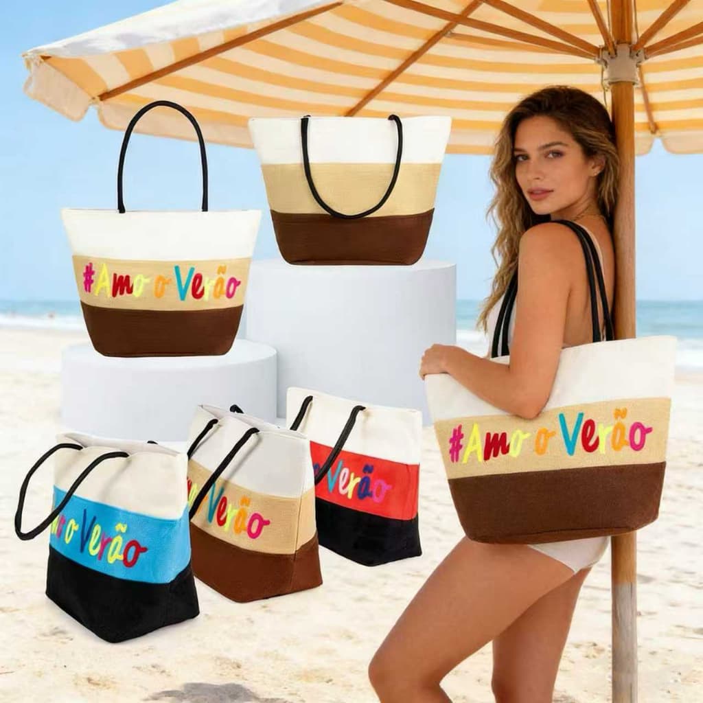 Bolsa de Praia Grande  Amo o Verão Resistente Ideal para Viagens Praia ou Piscina
