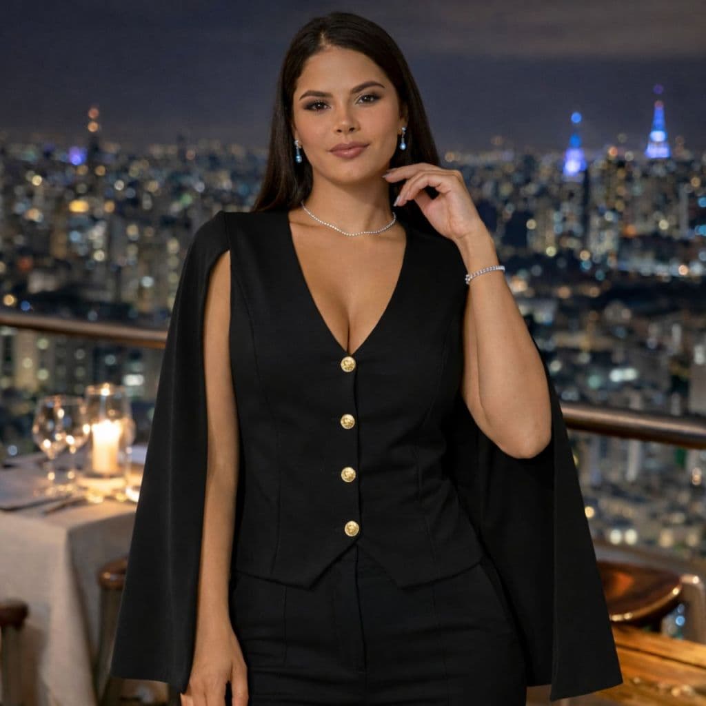 Colete Social Feminino Alfaiataria Elegante Com Manga Capa