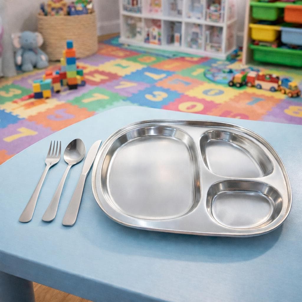 Kit Prato Talher Inox Infantil Bebê Alimentação Refeição Com Divisórias introdução alimentar