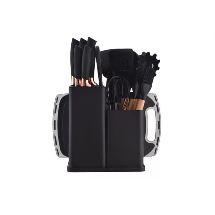 Kit Conjunto Utensílios Silicone Facas Tabua De Cortar 19pç