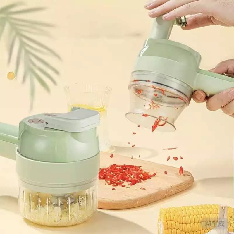 Triturador Cortador Elétrico Multifuncional Cozinha Verde 4 Em 1 Legumes Frutas Compacto Prático