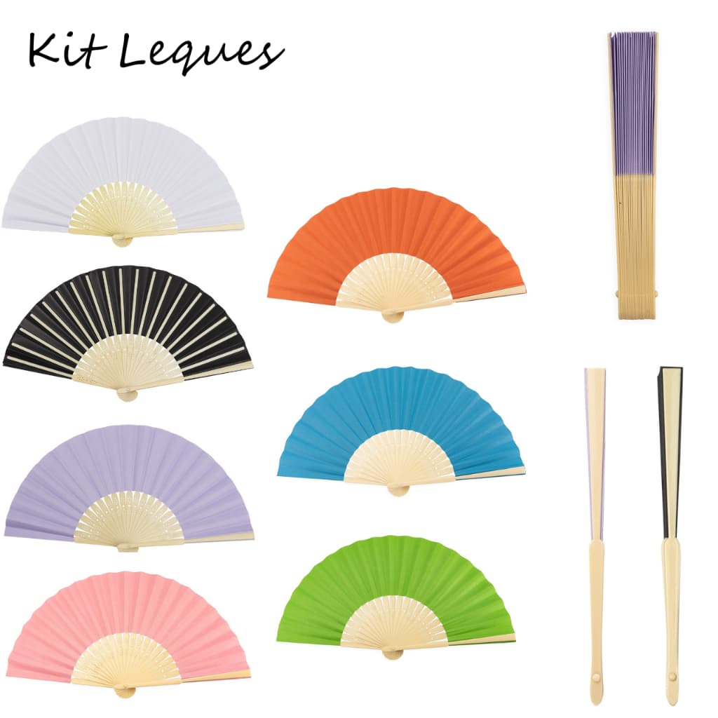 kit 30 Leques de Papel detalhes em plástico elegante refrescante leve decorativo brindes