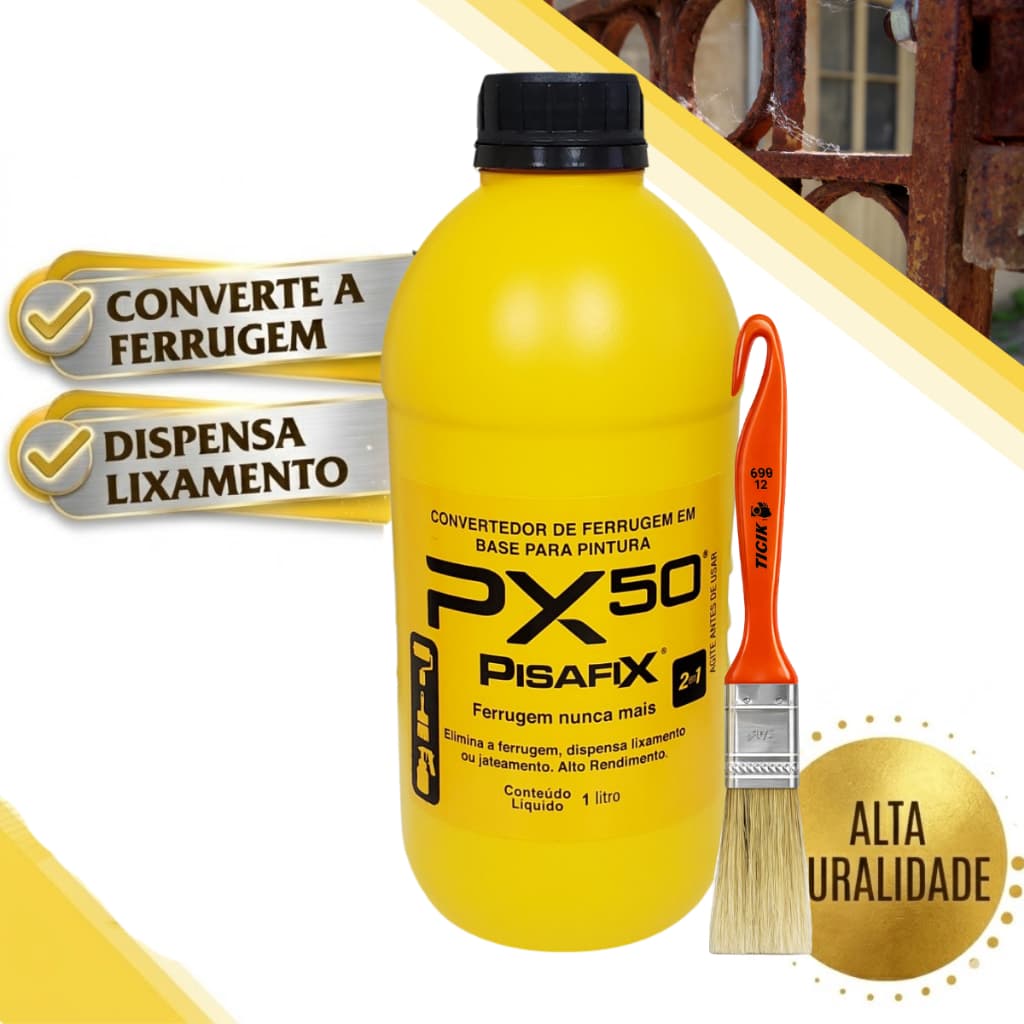 Conversor De Ferrugem 1 Litro+ Pincel Aplicador Pisafix Converte em Base para Pintura