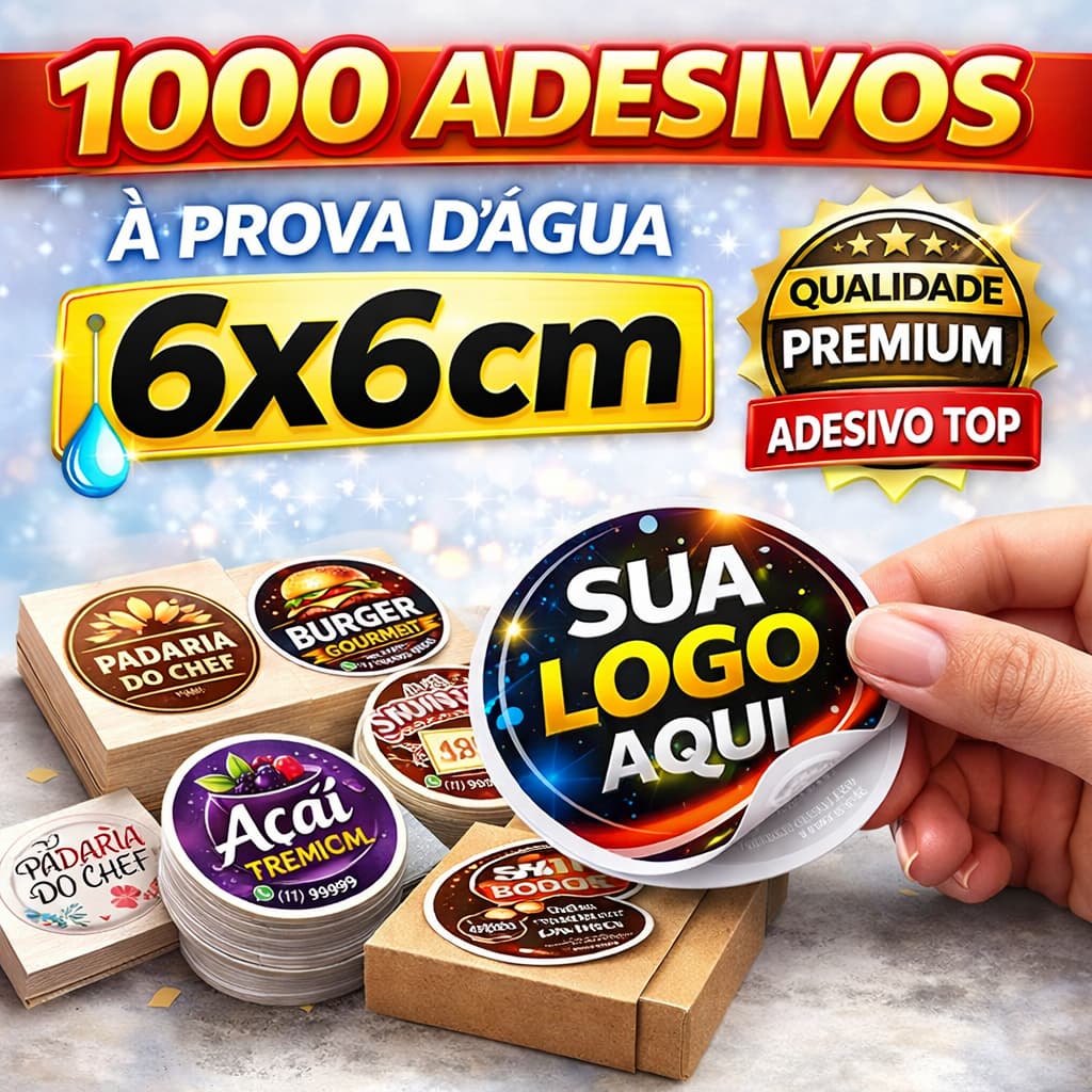 Adesivos Personalizados 6x6 cm Vinil à Prova D'água | 1000 Etiquetas para Sacolas Lembrancinhas Embalagens Mimos Brindes