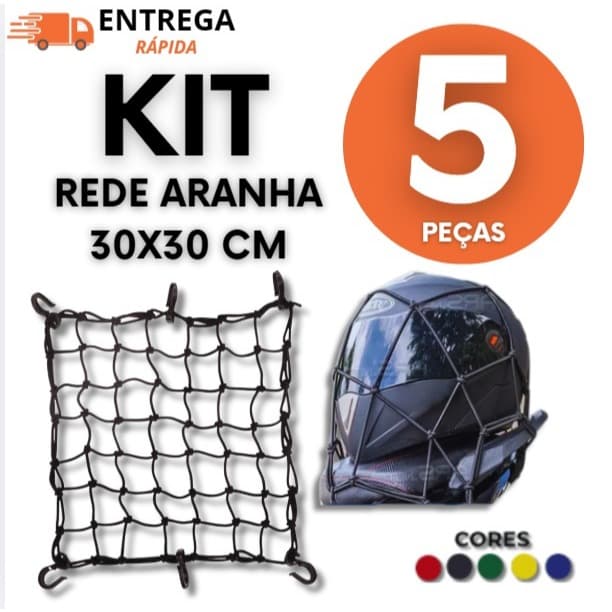 Rede Aranha Elástica Para Bike E Moto 30x30cm Tipo Aranha Com Ganchos Para Prender Capacete E Bagagem