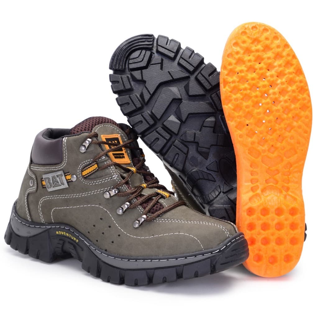 Bota Adventure Macia Palmilha Em Gel Conforto Couro Legitimo Grafite Cinza Trilha Masculina Unissex