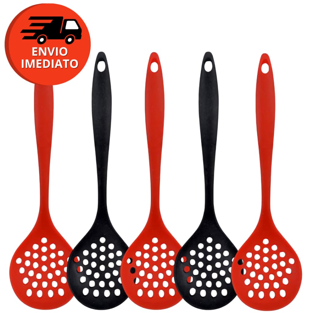 Kit Escumadeira Universal Silicone Maciço Panela Teflon Ceramico Fritura Arroz Com 05, 08 Ou 10Un