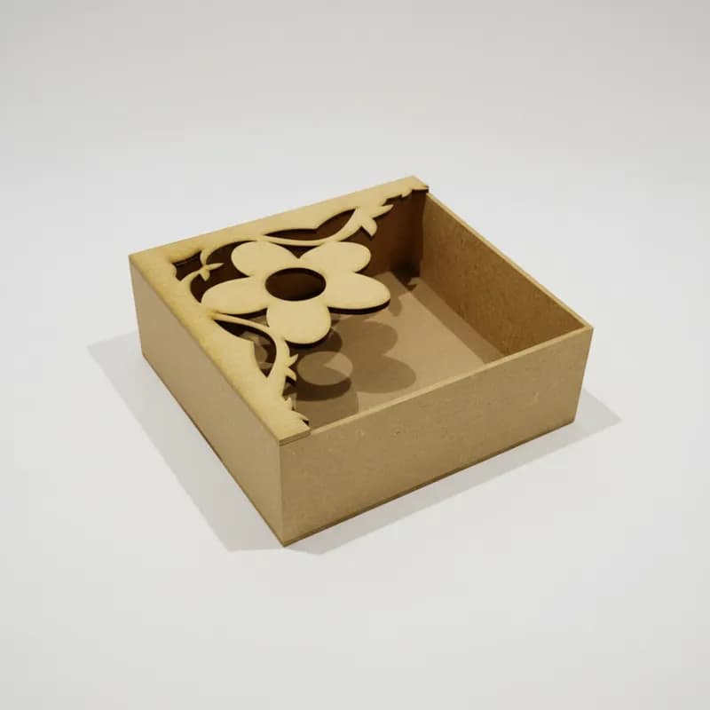 Porta guardanapo com desenho de flor/arabesco vazado em mdf 15x15x5,5