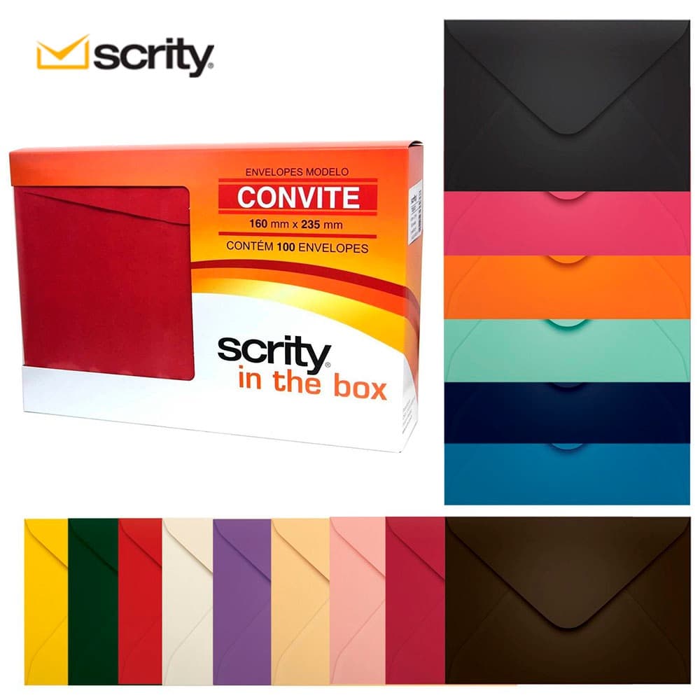 Envelope Convite Colorido 160x235mm Scrity 100 Unidades