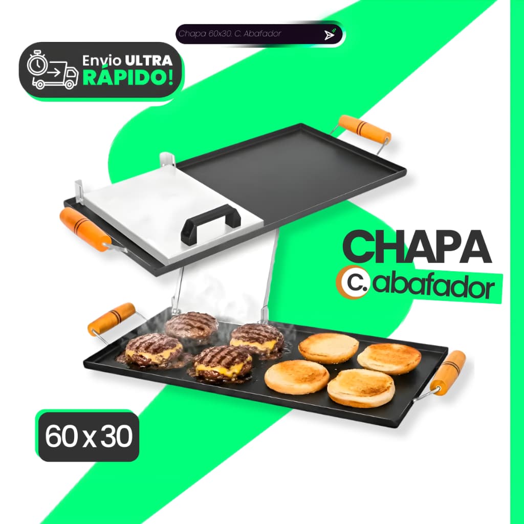 Chapa Bifeteira Para Porções Hamburguer Churrasco 60x30 C/ Prensa Abafador Oferta