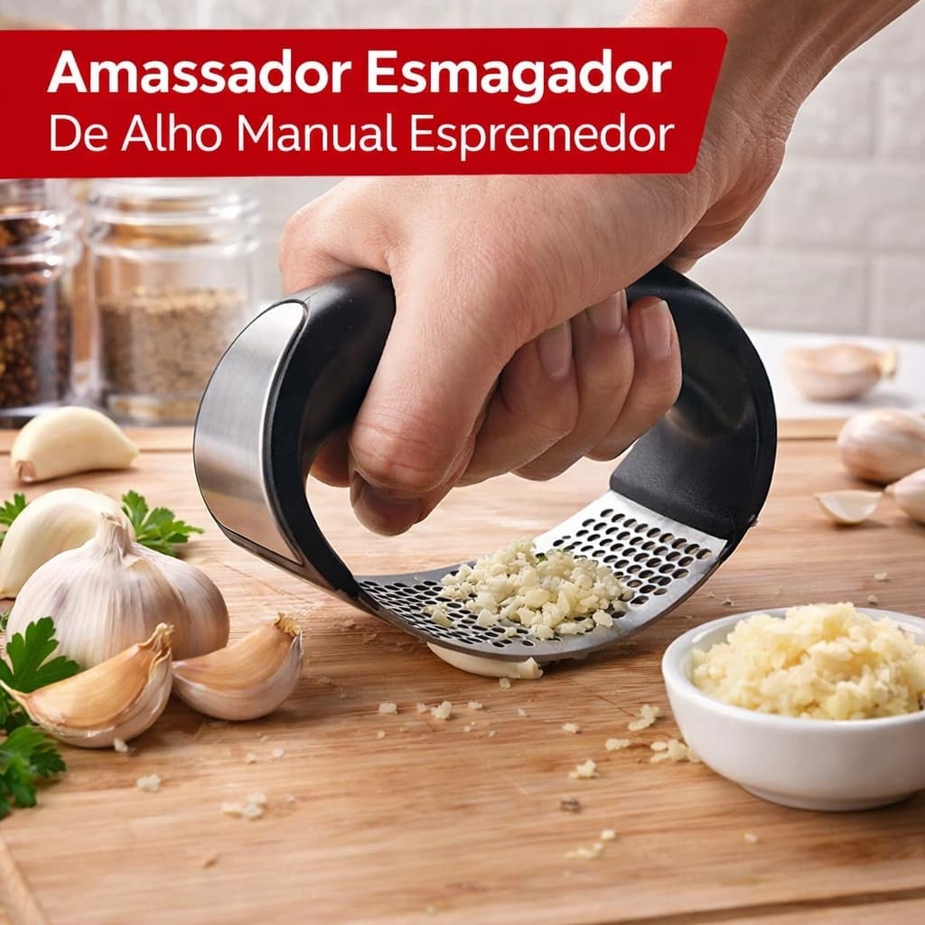 Espremedor de Alho Inox Manual Triturador Amassador de Alho Prático Resistente Cozinha