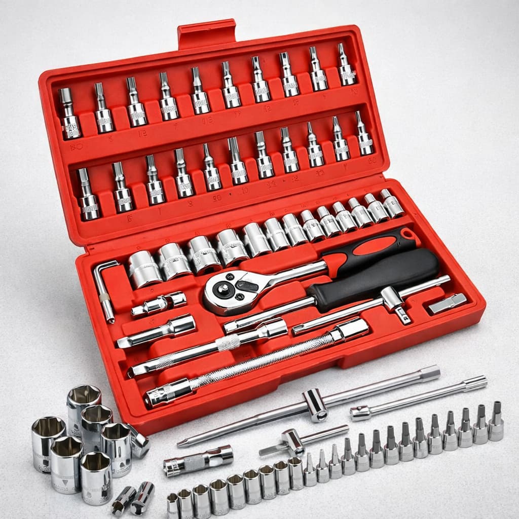 Jogo de Ferramentas 46 Peças Soquete com Maleta Automotivo Profissional 1/4
