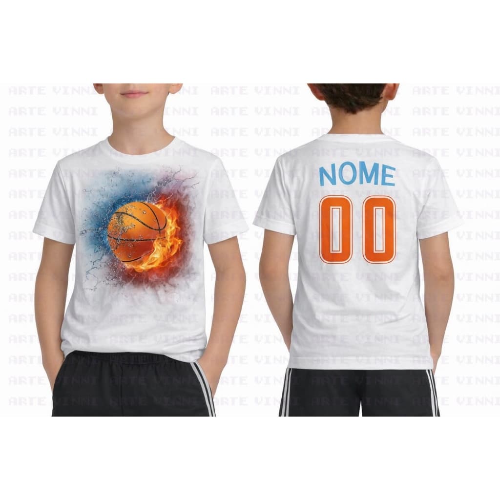 Camiseta tradicional infantil adulto masculina basquete bola fogo