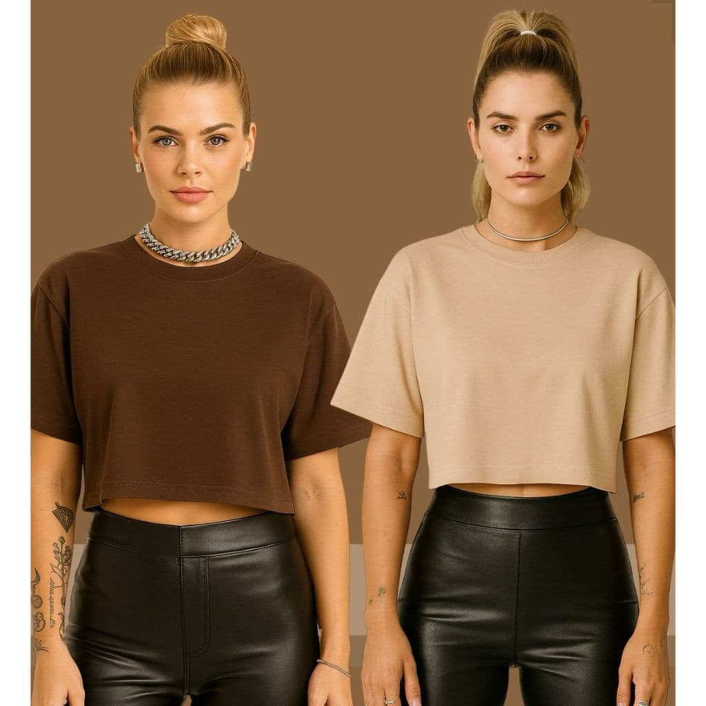Kit 2 Cropped Feminino Oversized 100% Algodão Social Academia Não é Transparente