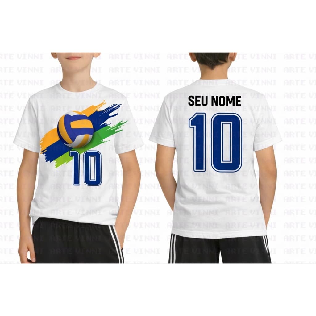 Camiseta Tradicional infantil volei time jogador bola 3 cores