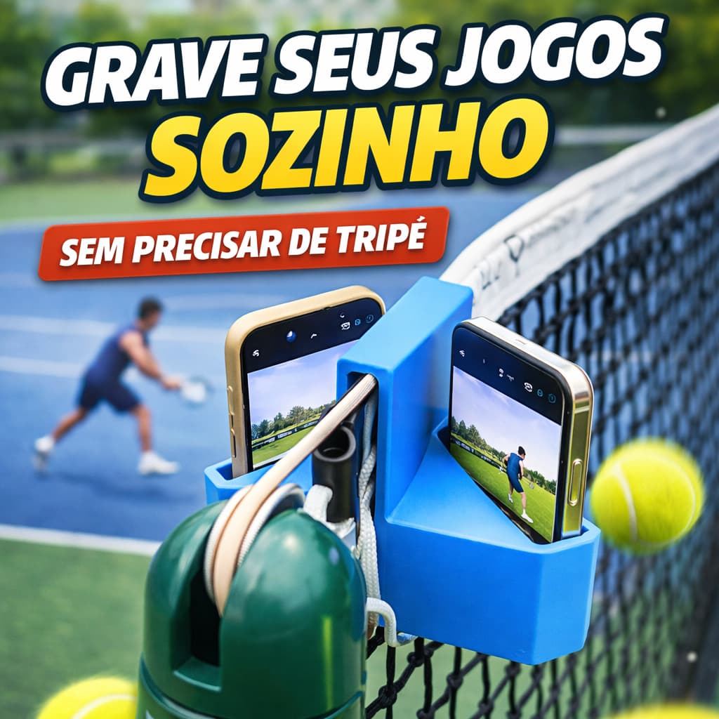 Suporte Celular Duplo Rede Tênis Padel Pickleball Badminton Beach Tênis Gravar Jogos 2 Lados Tripé